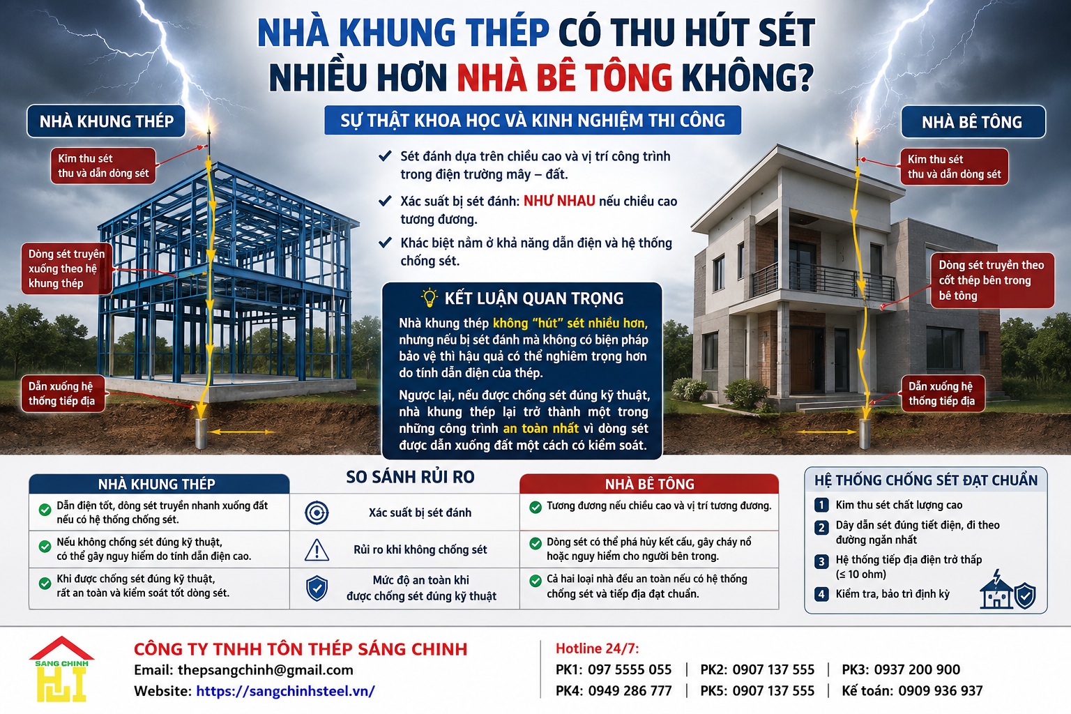 Nhà khung thép có bị sét đánh không?