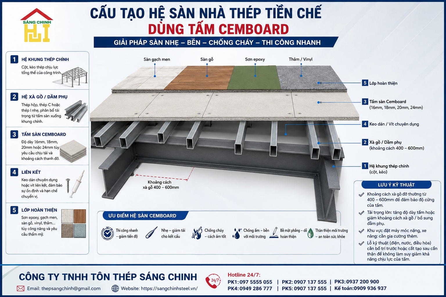Nhà thép tiền chế sử dụng tấm sàn Cemboard