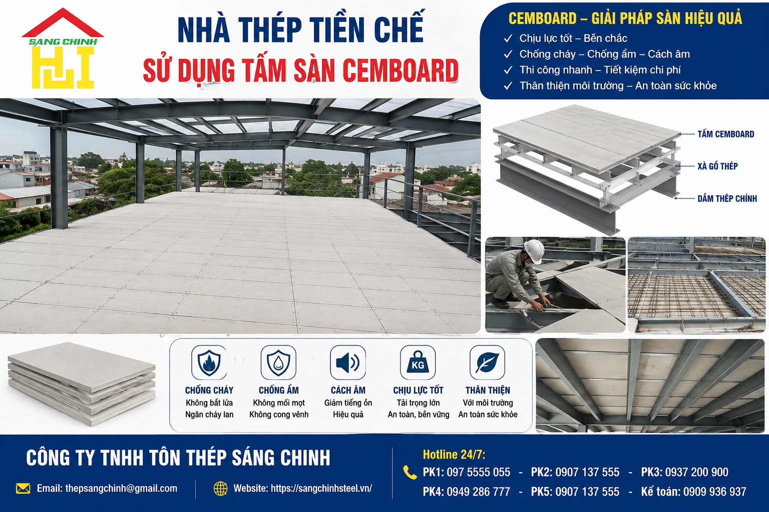 Nhà thép tiền chế sử dụng tấm sàn Cemboard