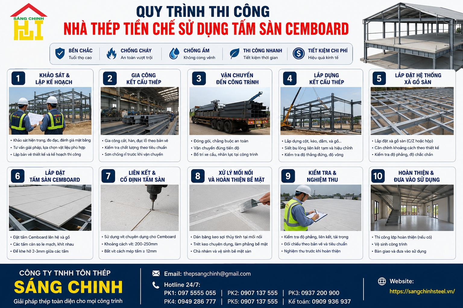 Nhà thép tiền chế sử dụng tấm sàn Cemboard