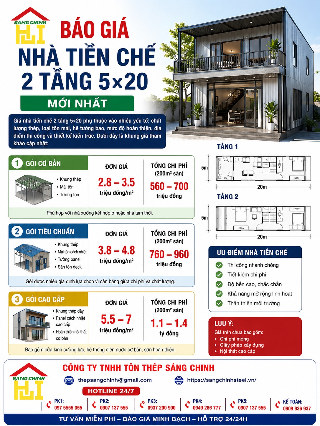 Nhà tiền chế 2 tầng 5×20 | Đặc điểm, báo giá và 5 mẫu đẹp