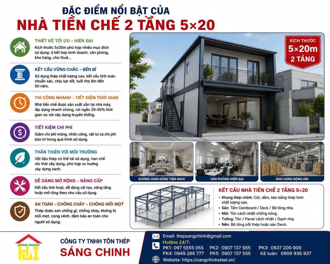 Nhà tiền chế 2 tầng 5×20 | Đặc điểm, báo giá và 5 mẫu đẹp