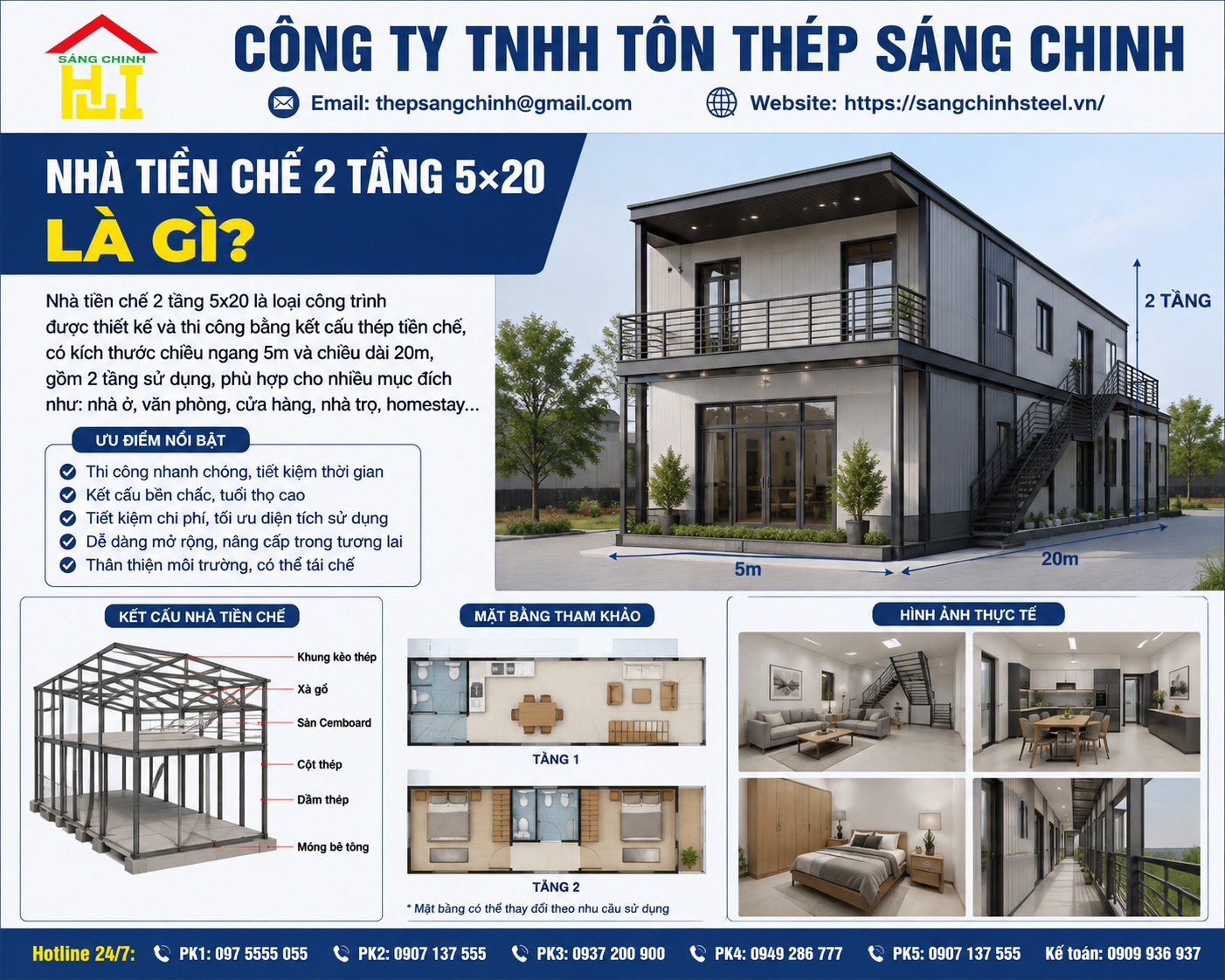 Nhà tiền chế 2 tầng 5×20 | Đặc điểm, báo giá và 5 mẫu đẹp