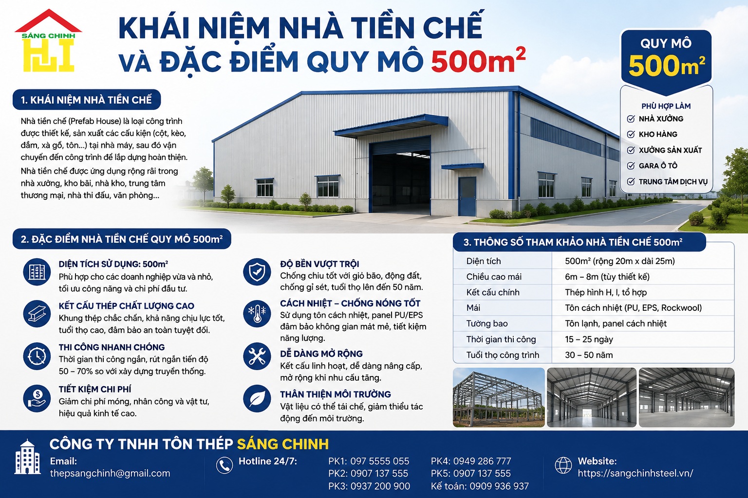 Nhà tiền chế 500m² dùng thép gì?