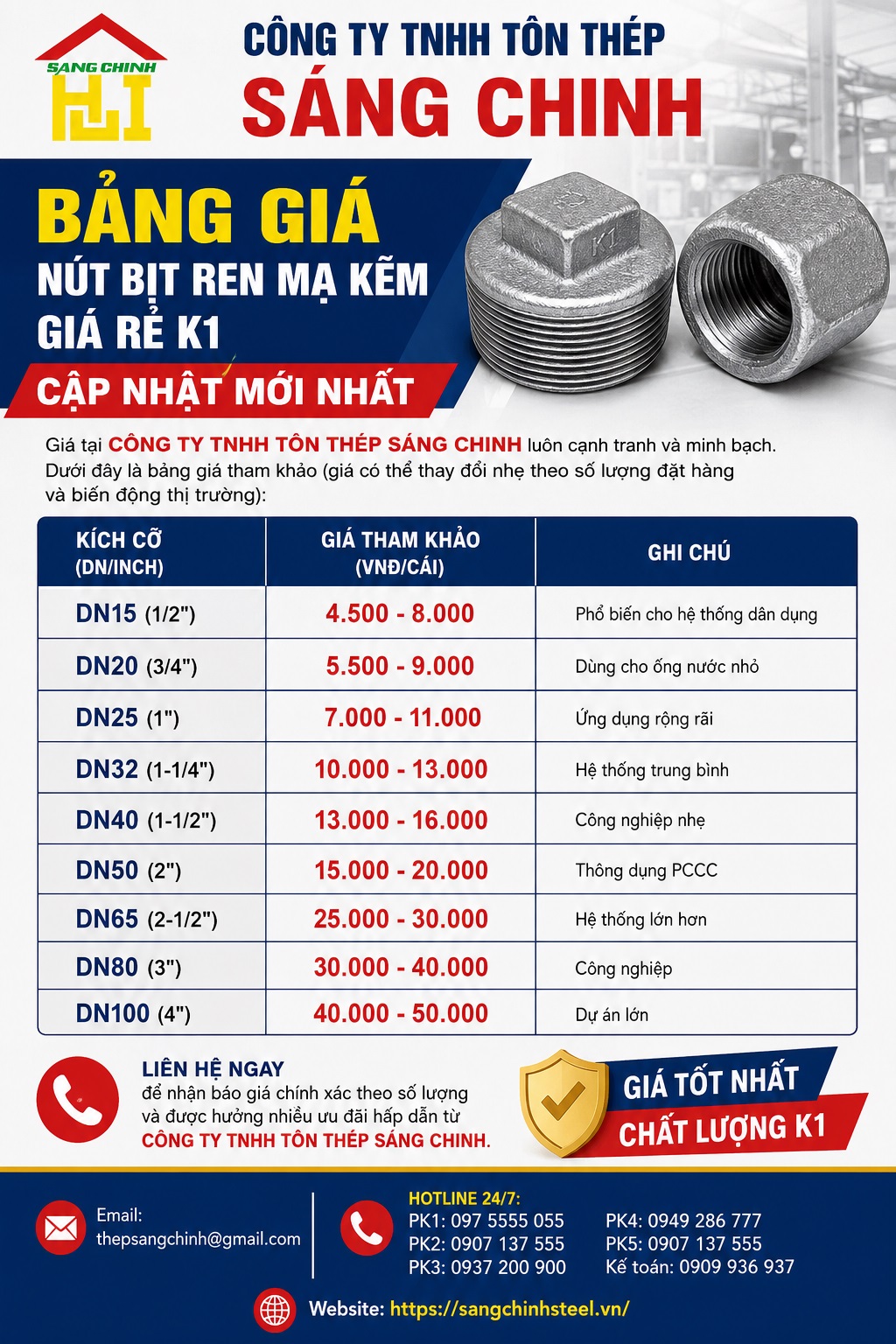 Nút Bịt Ren Mạ Kẽm Giá Rẻ K1