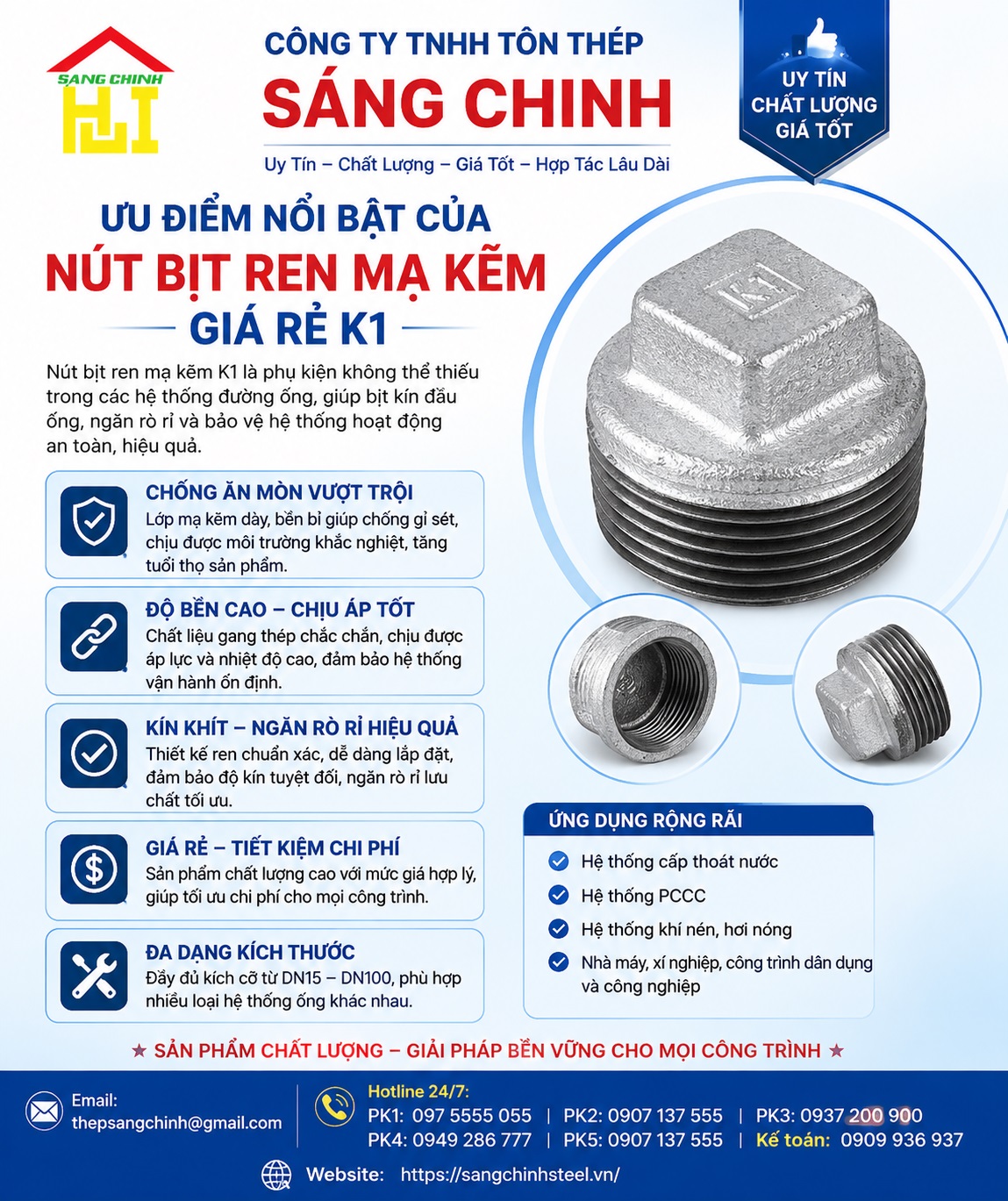 Nút Bịt Ren Mạ Kẽm Giá Rẻ K1