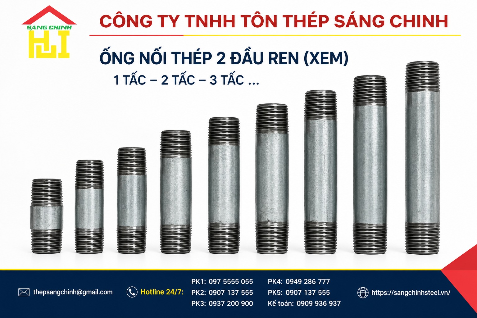 Ống nối thép 2 đầu ren (XEM) 1 tấc 2 tấc 3 tấc….
