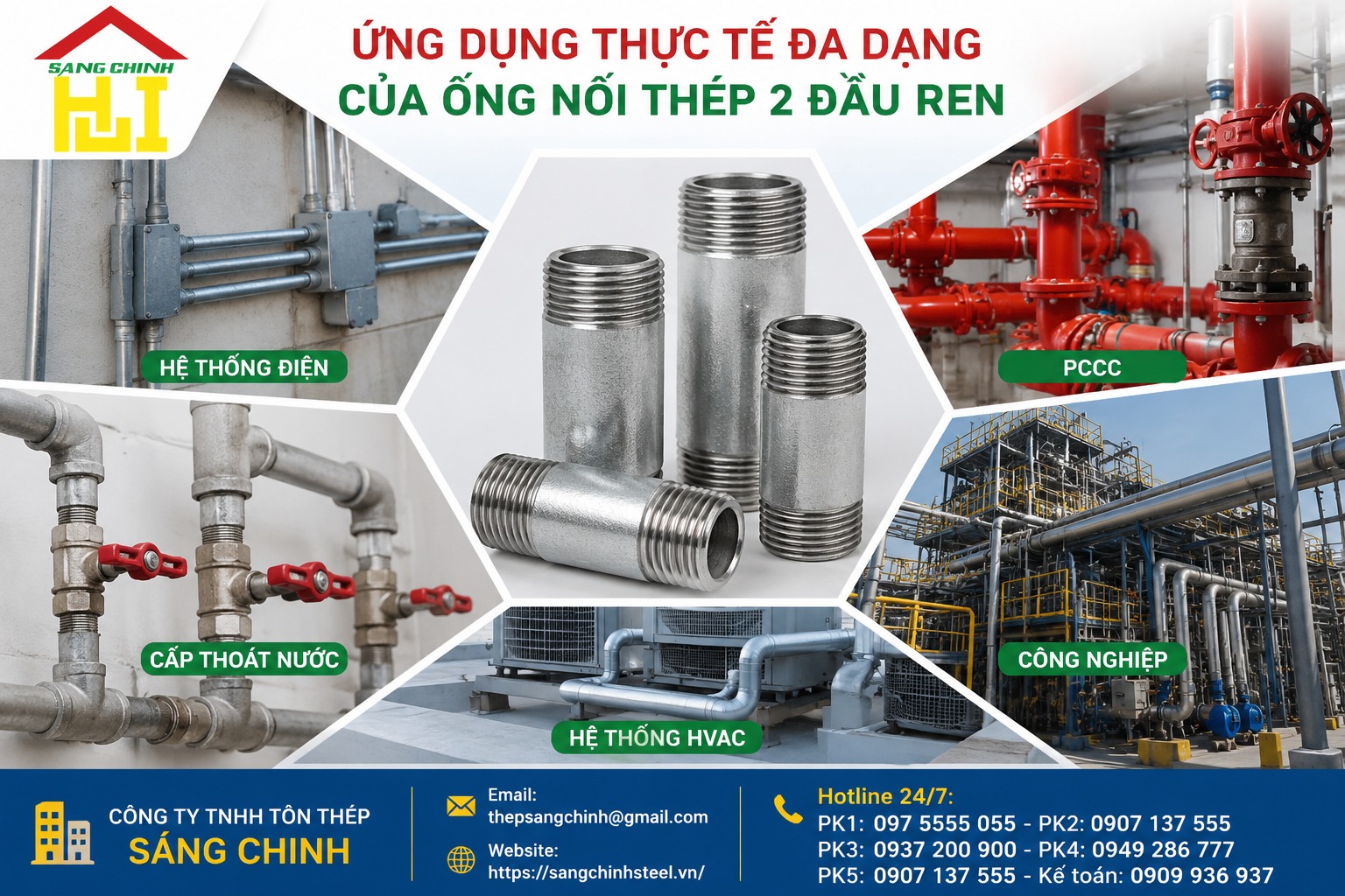 Ống nối thép 2 đầu ren (XEM) 1 tấc 2 tấc 3 tấc….