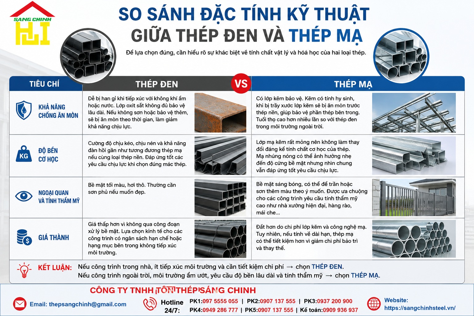 Phân biệt thép đen và thép mạ