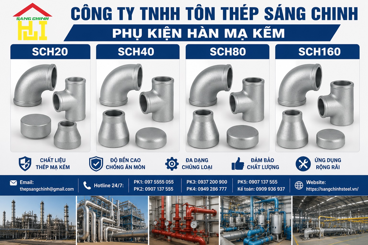 Phụ kiện hàn mạ kẽm SCH20 SCH40 SCH80 SCH160