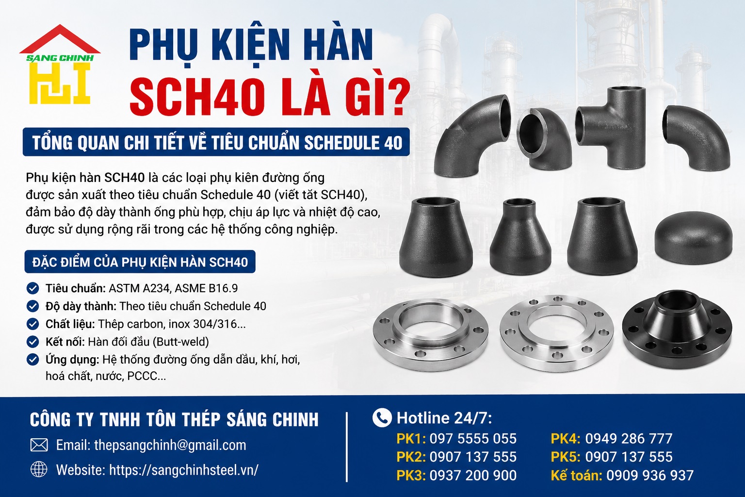 Phụ Kiện Hàn SCH40 (Co, tê, bầu, chén hàn, mặt bích….)