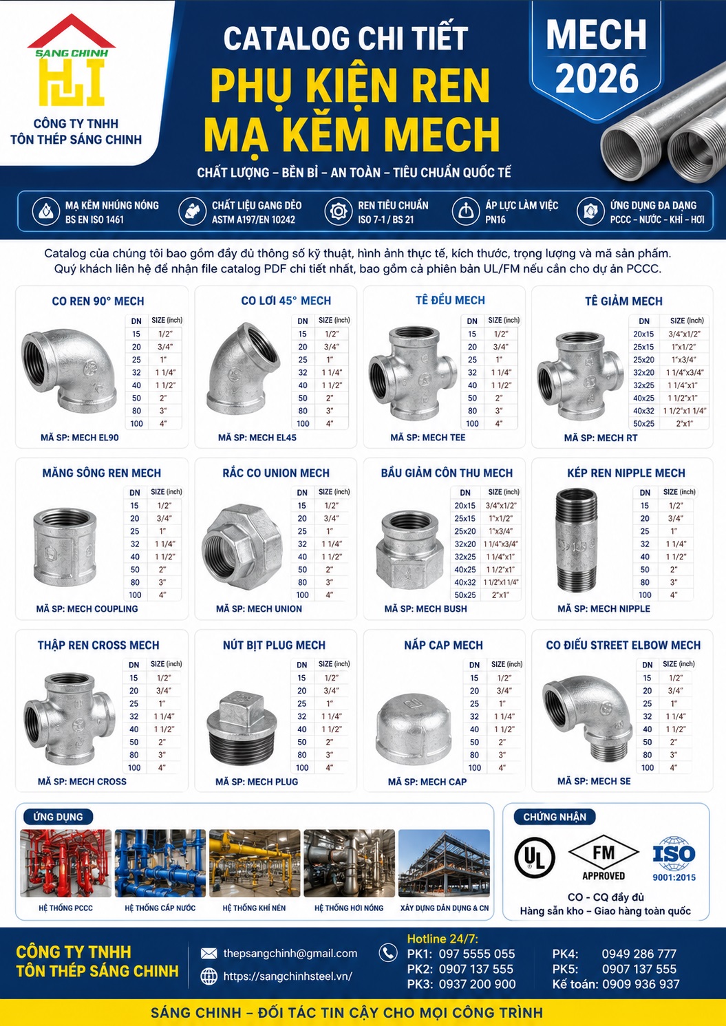 Phụ Kiện Ren Mạ Kẽm Mech (Catalog + Bảng giá)