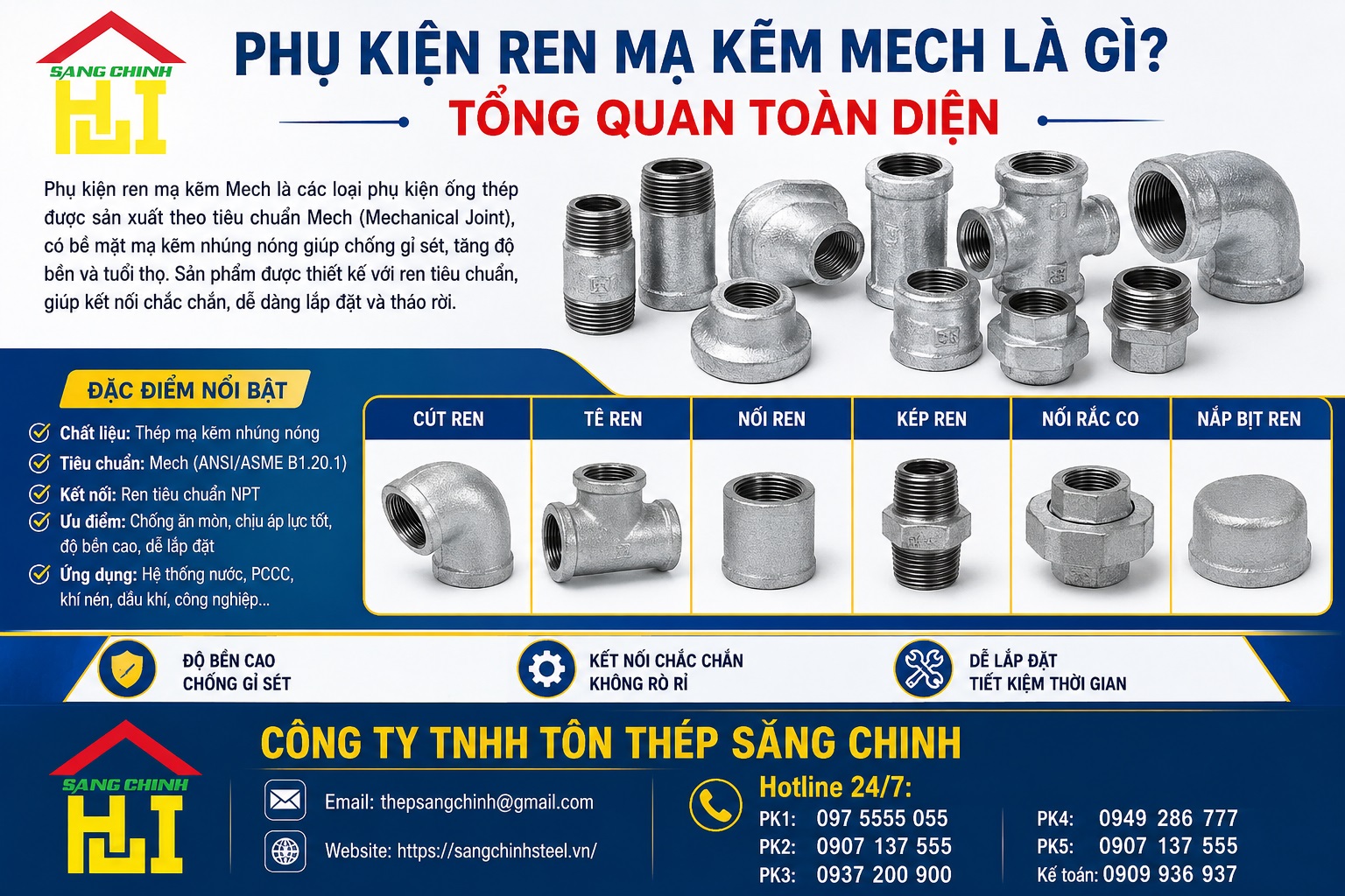 Phụ Kiện Ren Mạ Kẽm Mech (Catalog + Bảng giá)