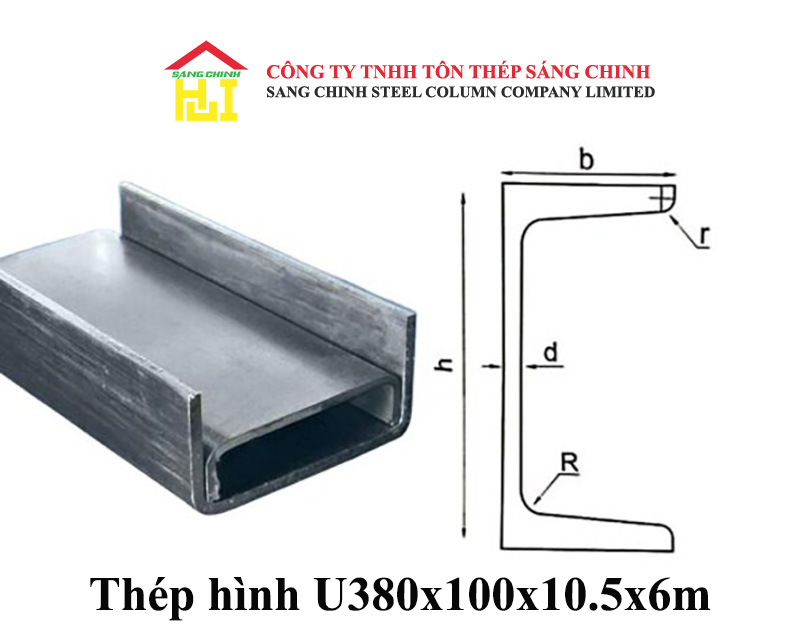 Quy cách của Thép hình U380x100x10.5x6m