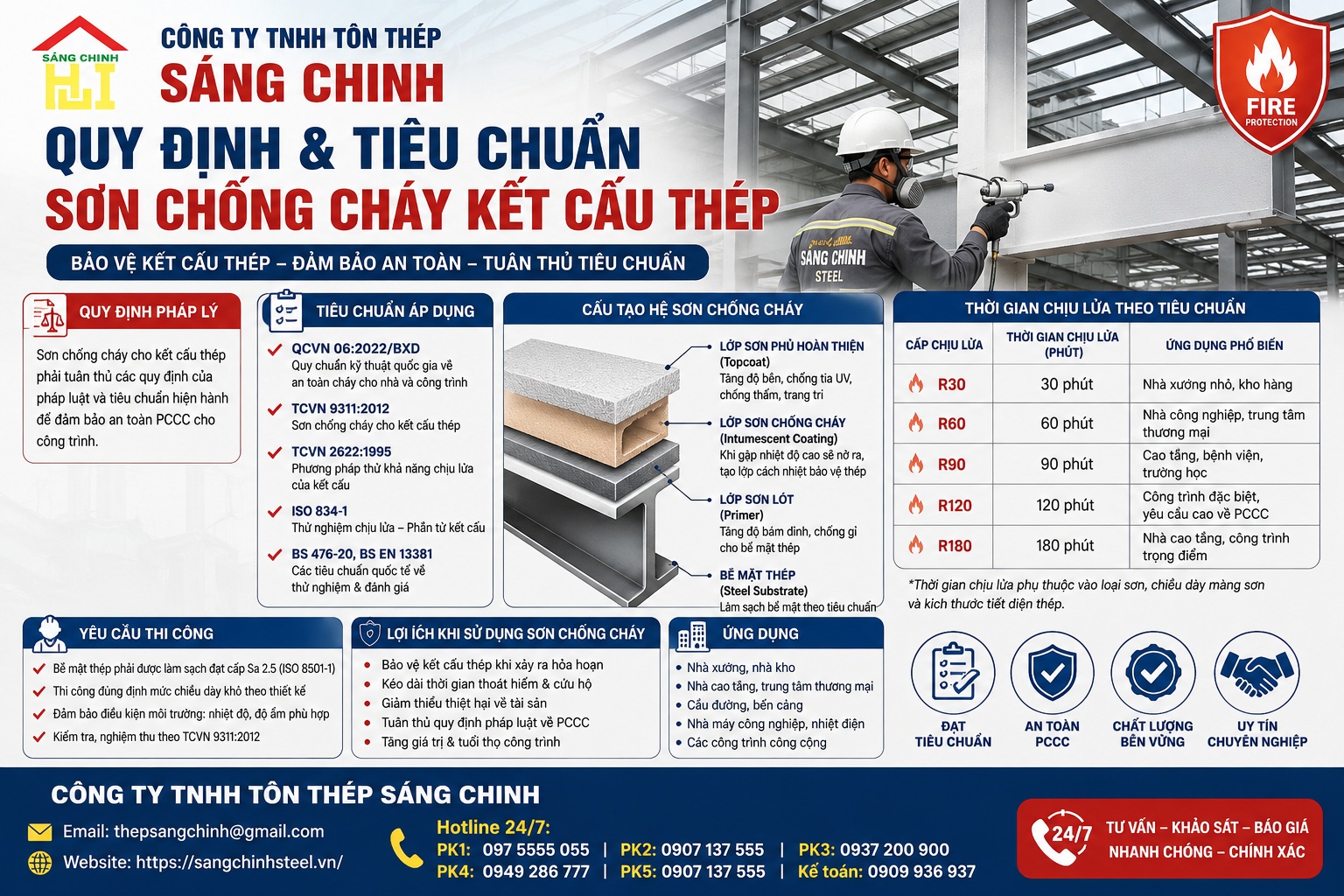 Quy Định & Tiêu Chuẩn Sơn Chống Cháy Kết Cấu Thép