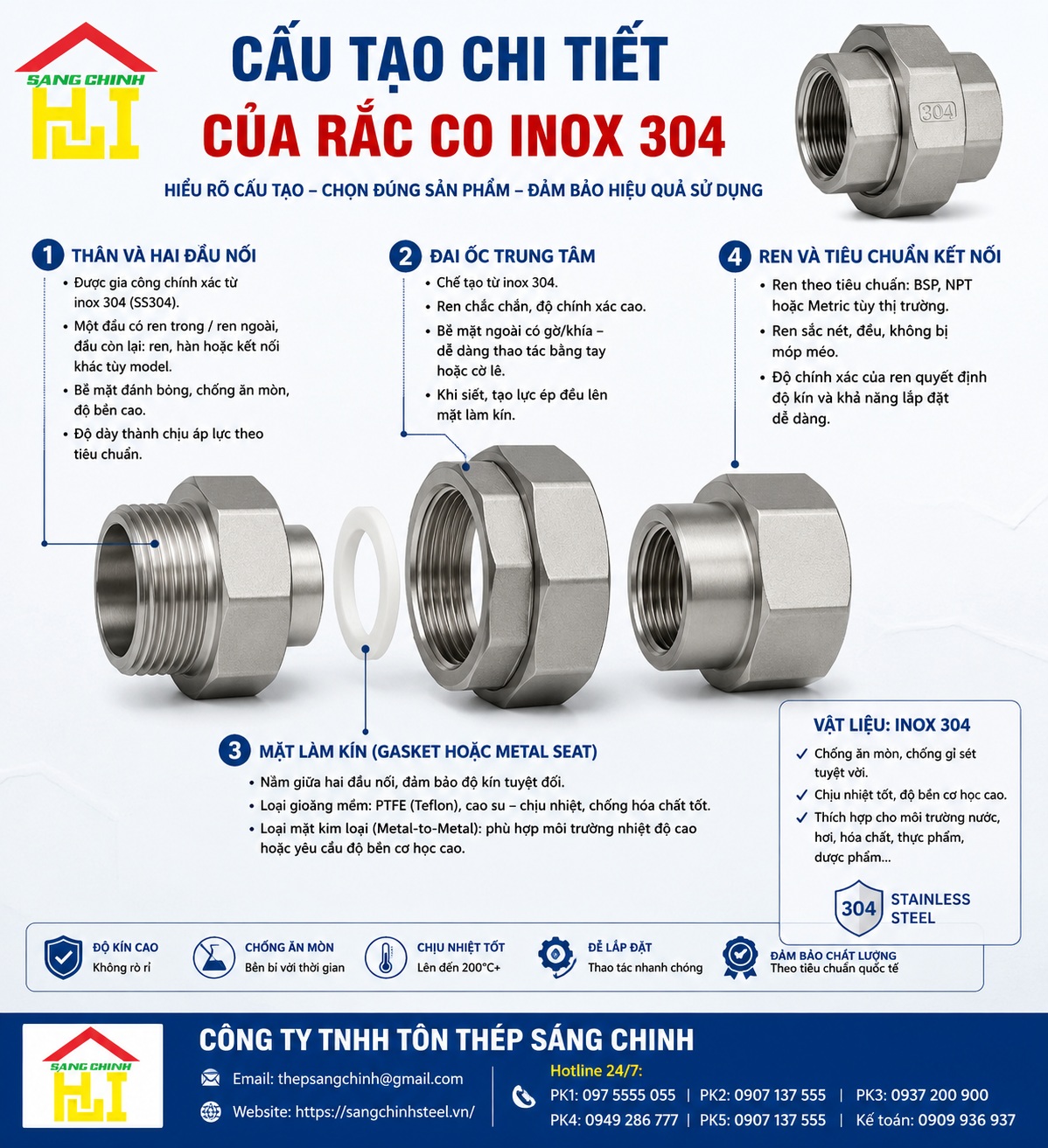 Rắc co inox 304