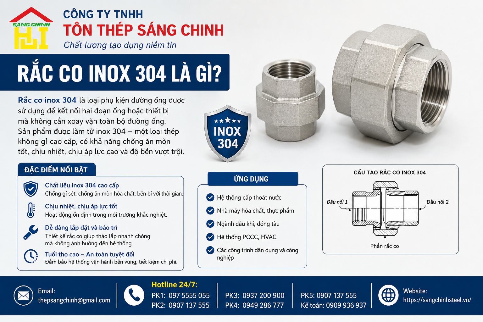 Rắc co inox 304