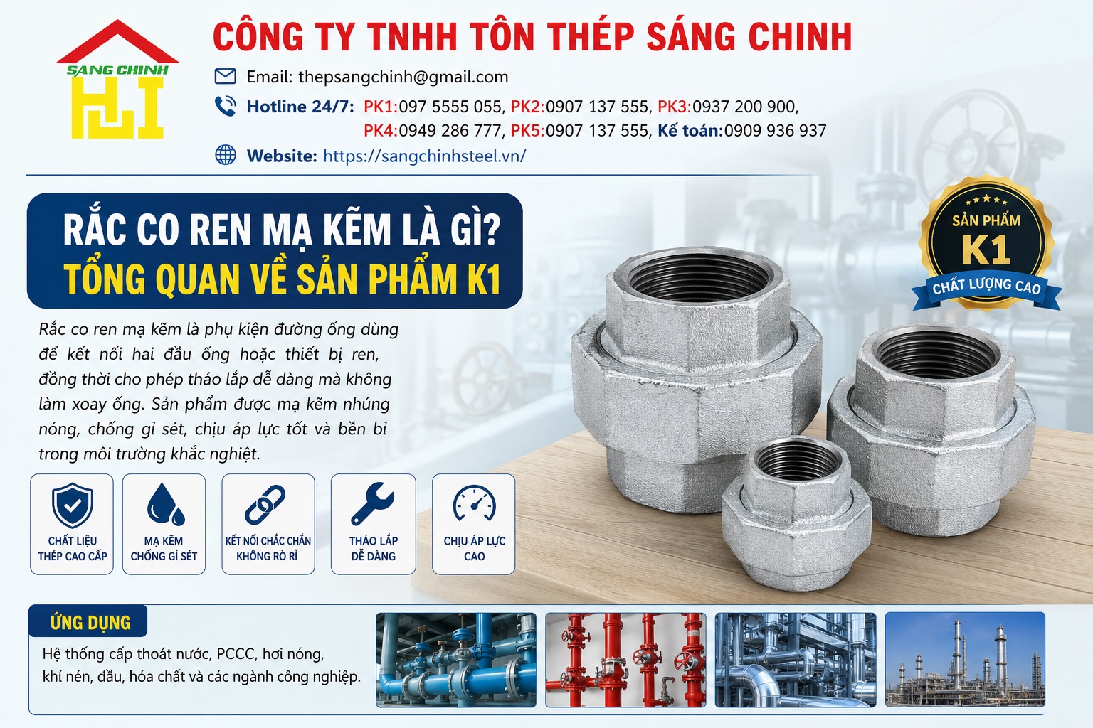 Rắc co ren mạ kẽm giá rẻ K1