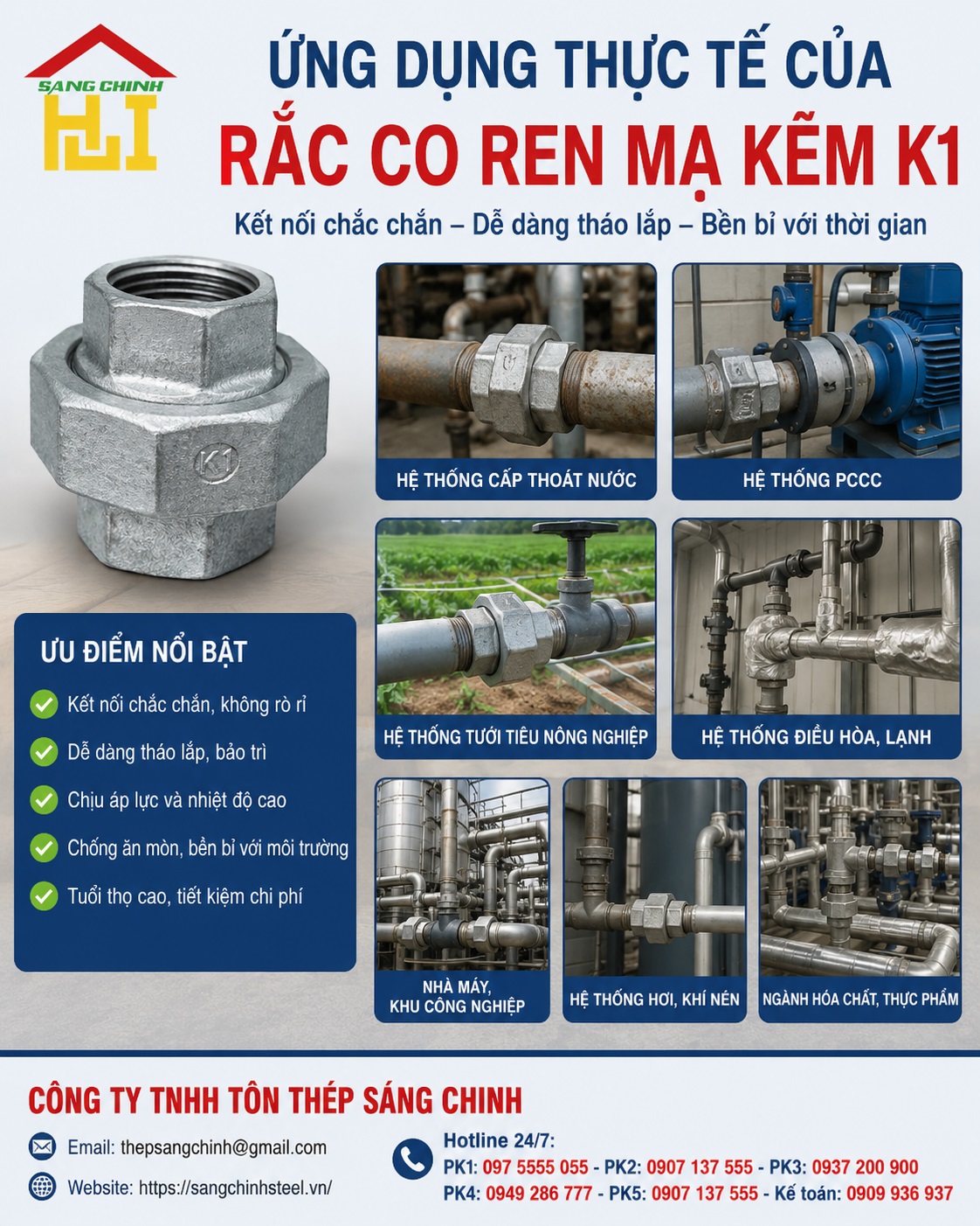 Rắc co ren mạ kẽm giá rẻ K1