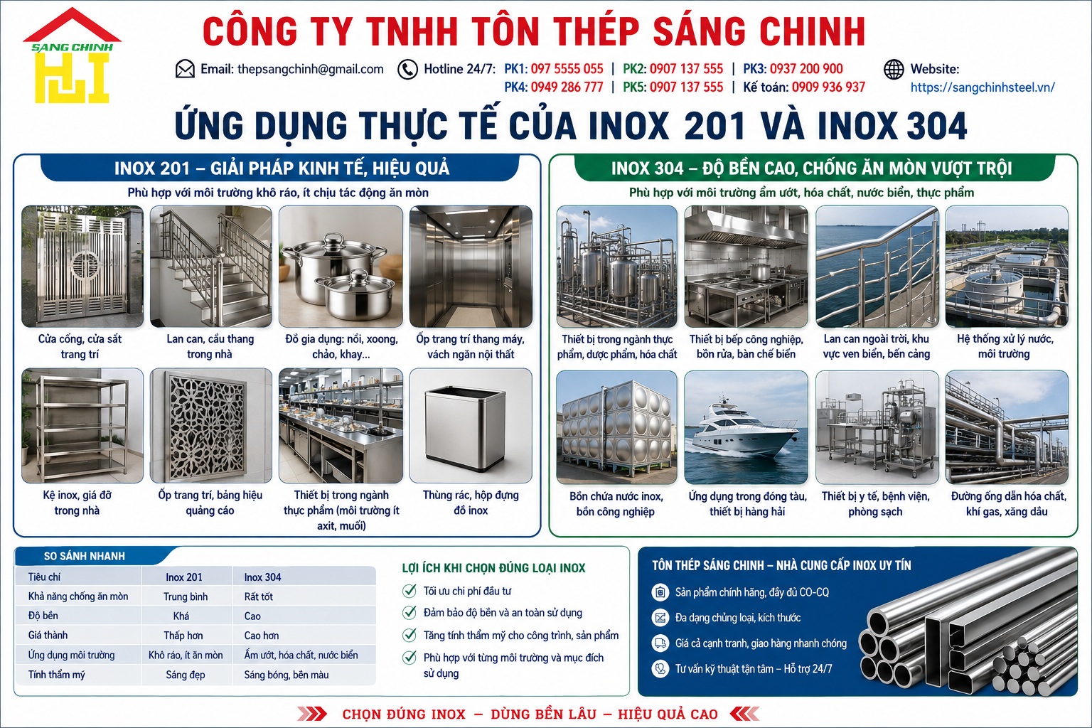 So sánh inox 201 và inox 304
