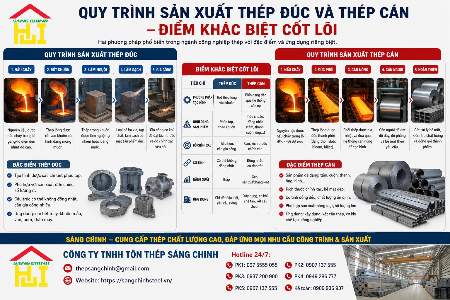 So sánh thép đúc và thép cán