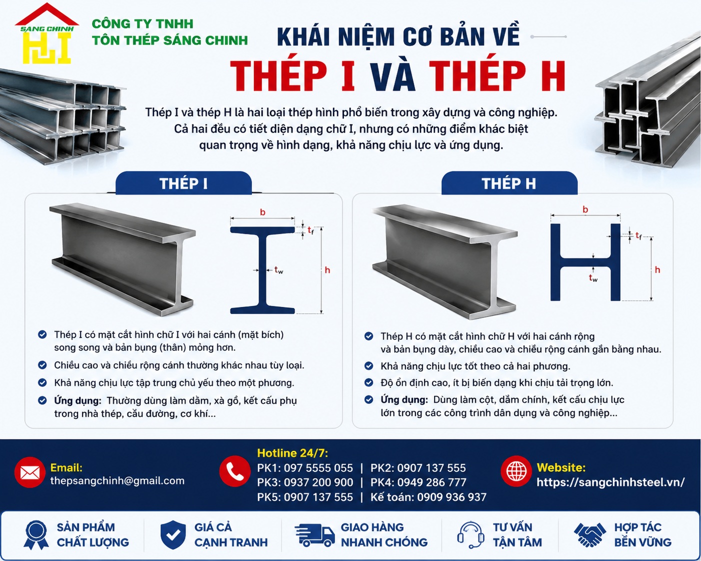 So sánh thép I và thép H