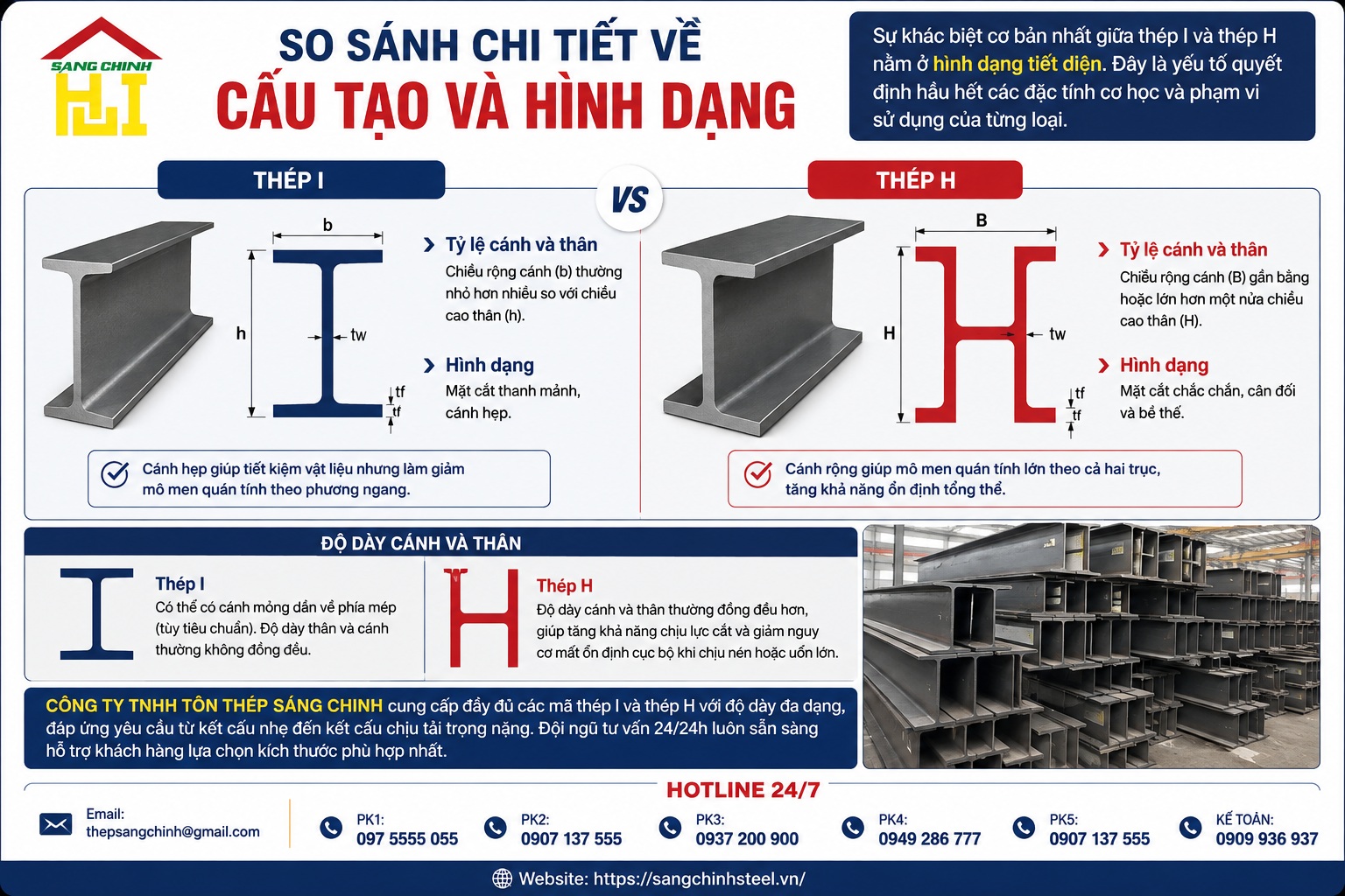 So sánh thép I và thép H