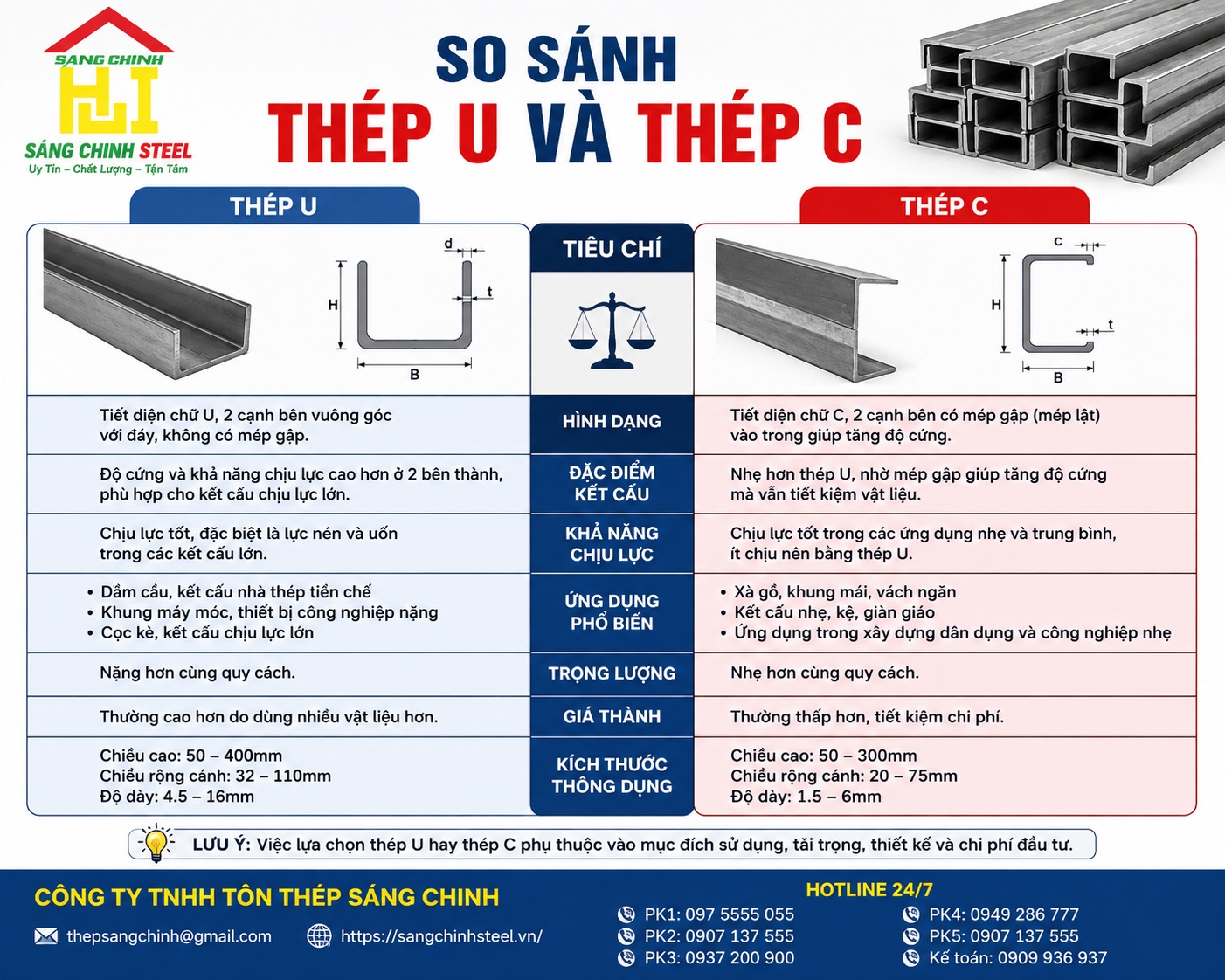 So sánh thép U và thép C