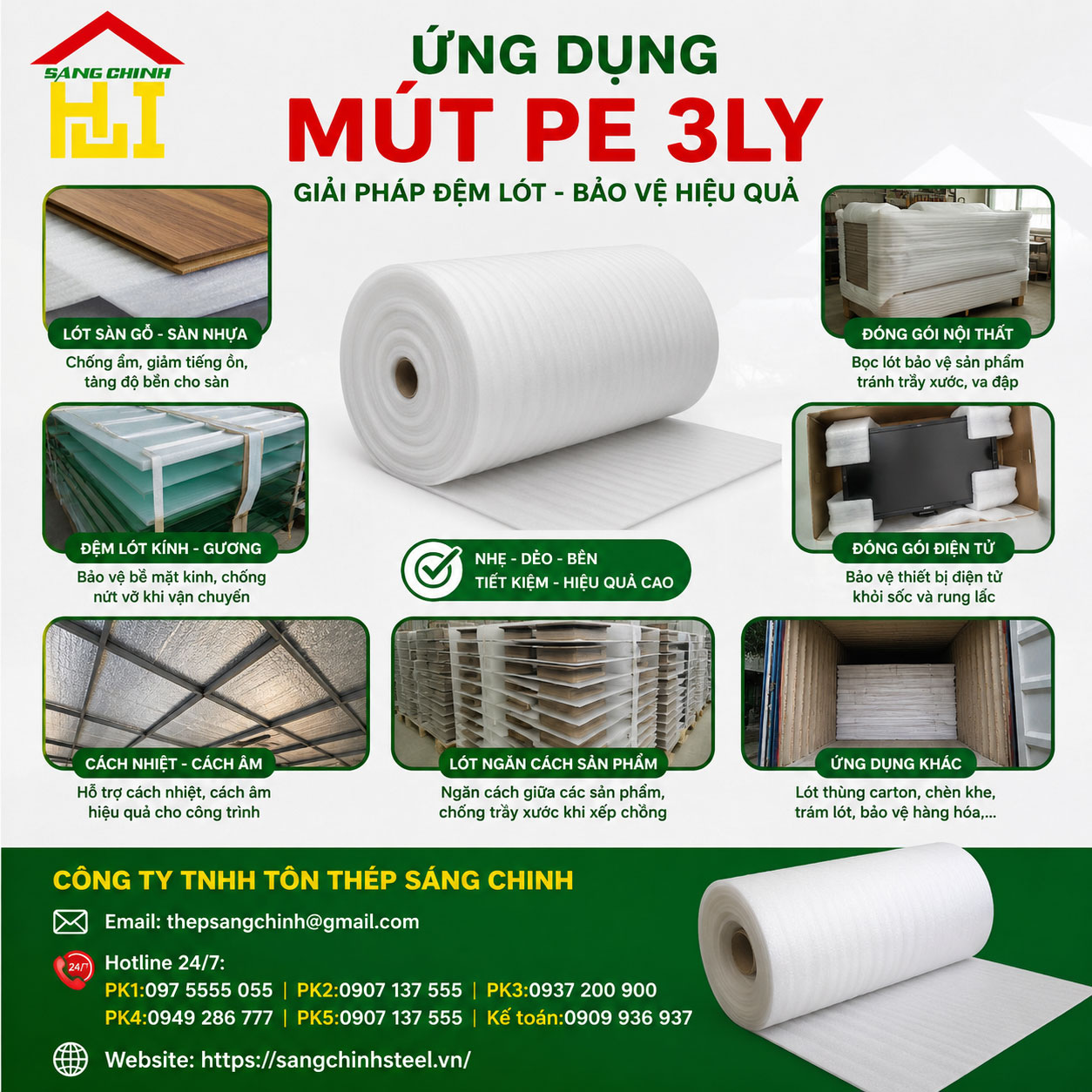 ứng dụng mút Pe 3ly
