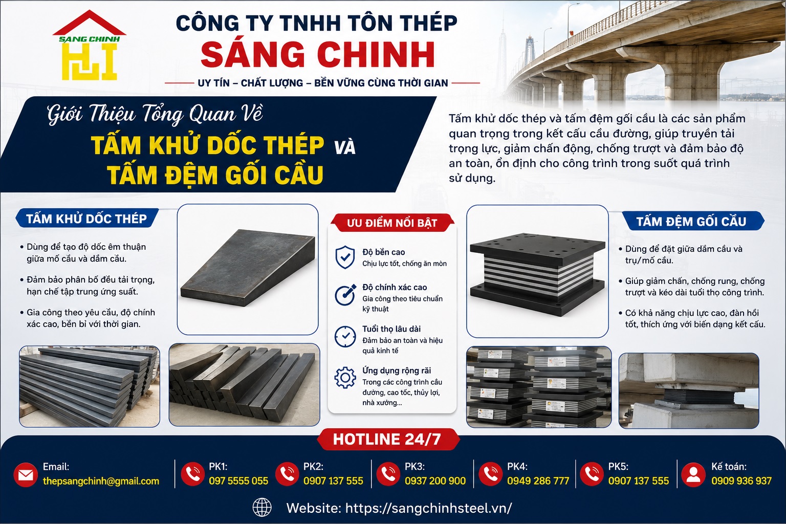 Tấm Khử Dốc Thép (Tấm Đệm Gối Cầu)