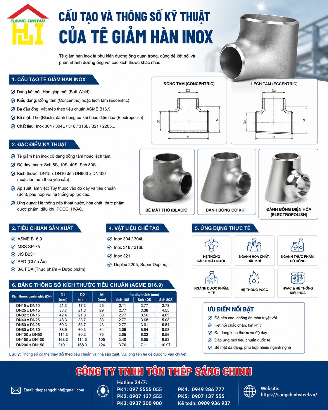 Tê giảm hàn inox 304, 316