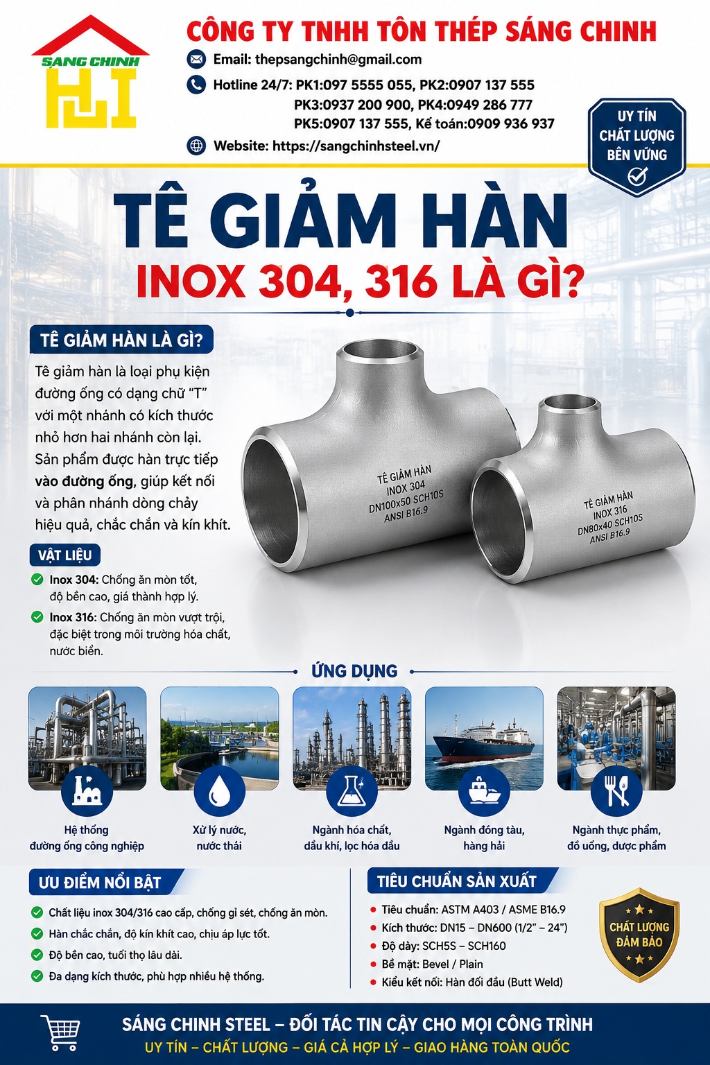 Tê giảm hàn inox 304, 316