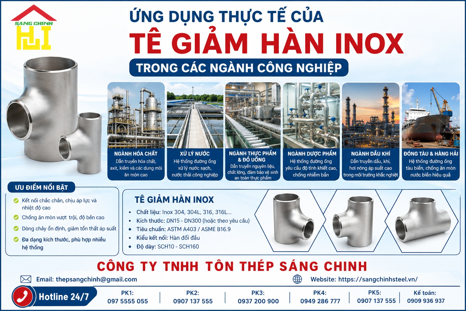 Tê giảm hàn inox 304, 316