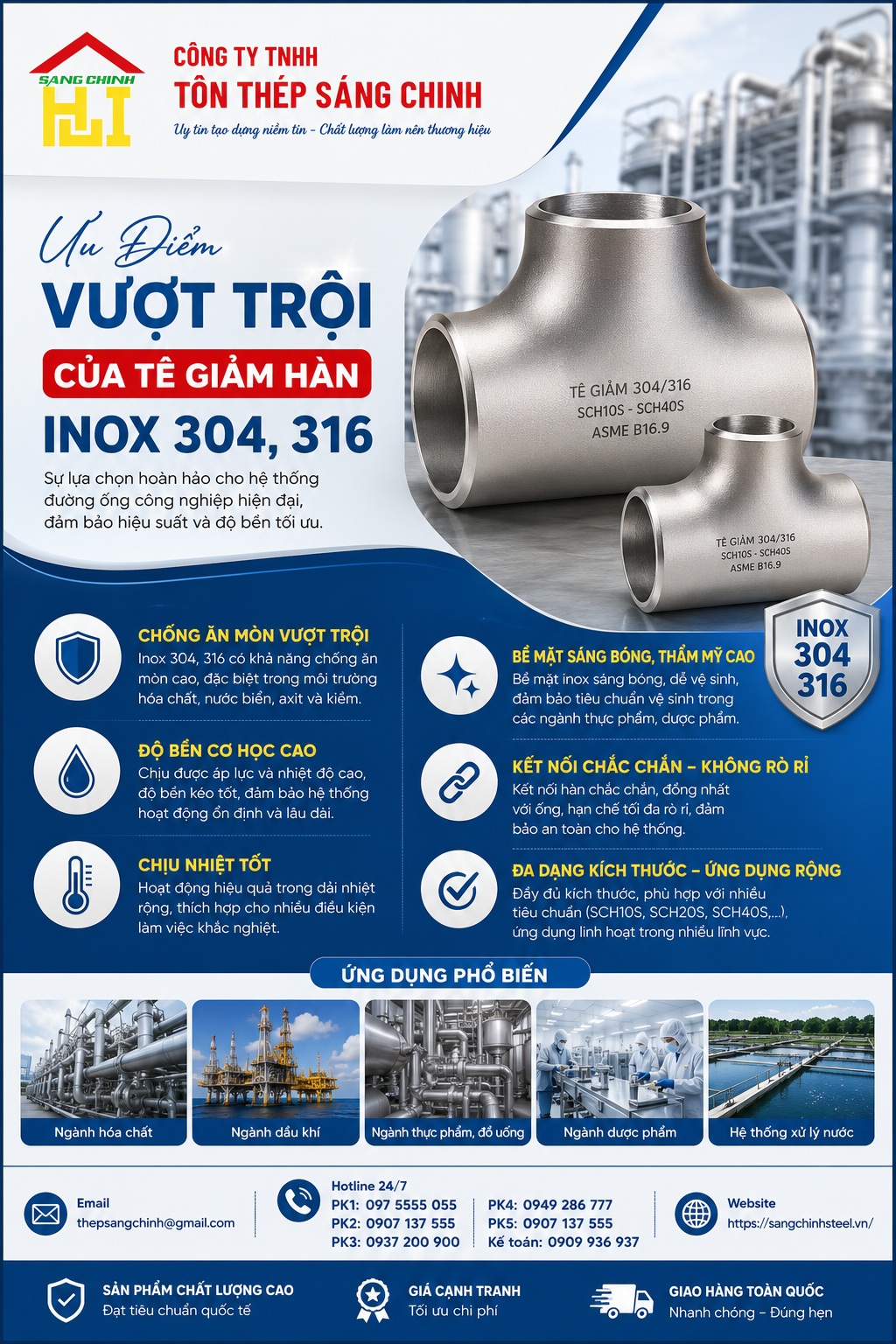 Tê giảm hàn inox 304, 316