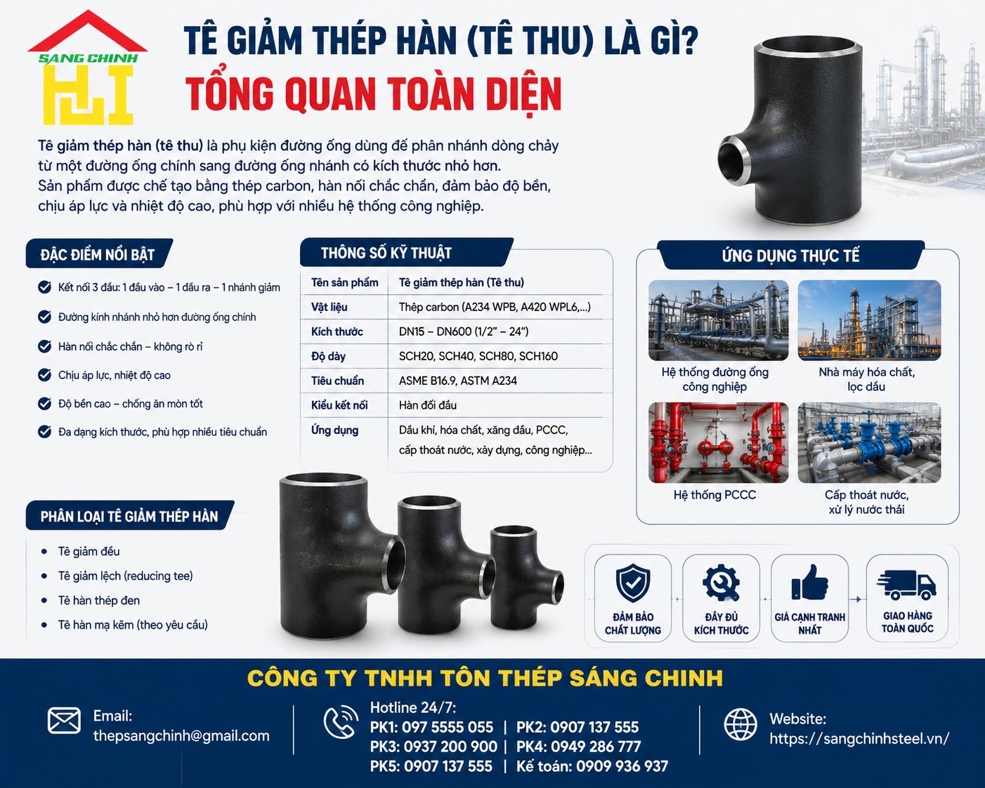 Tê Giảm Thép Hàn (Tê Thu) SCH20, SCH40, SCH80
