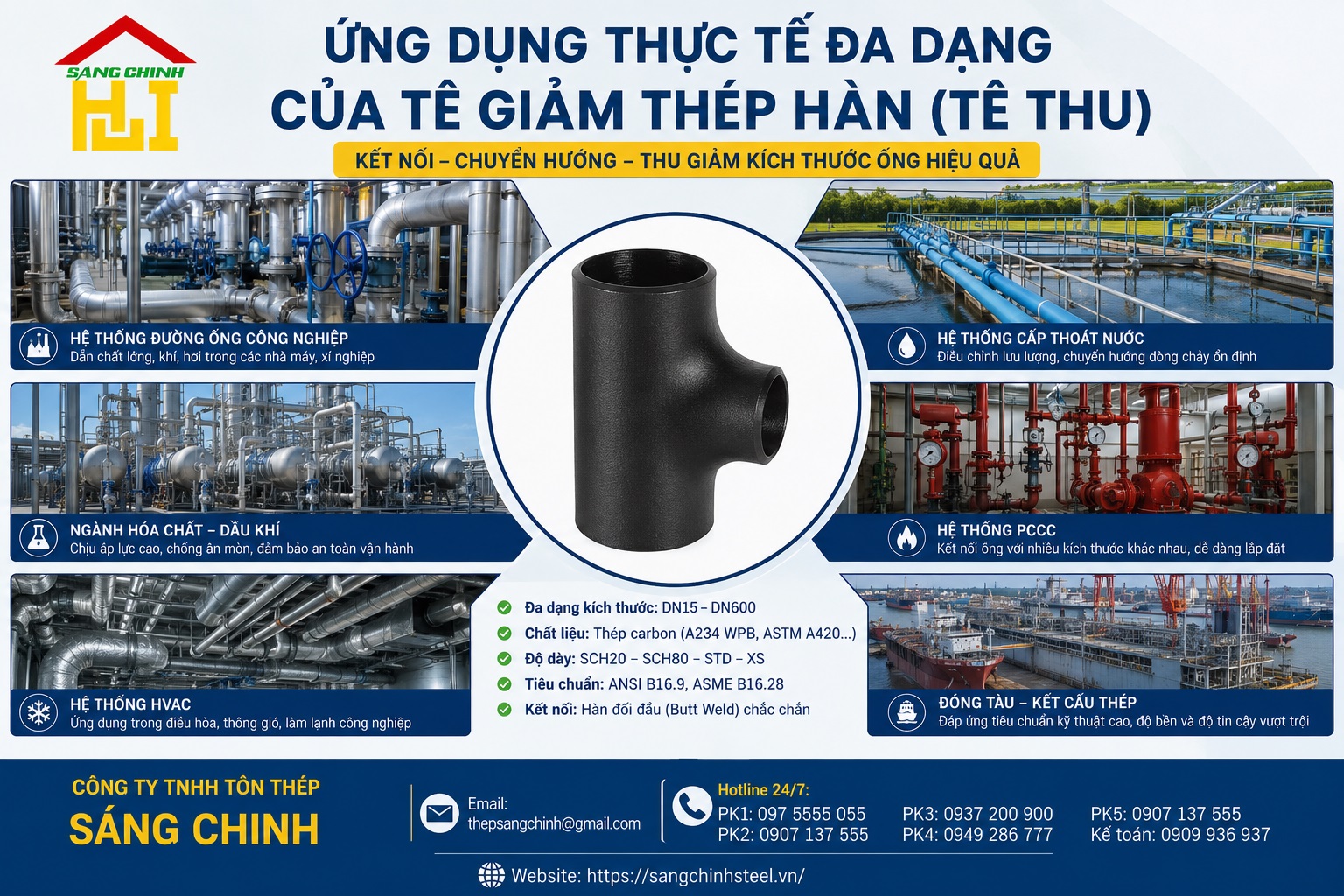 Tê Giảm Thép Hàn (Tê Thu) SCH20, SCH40, SCH80