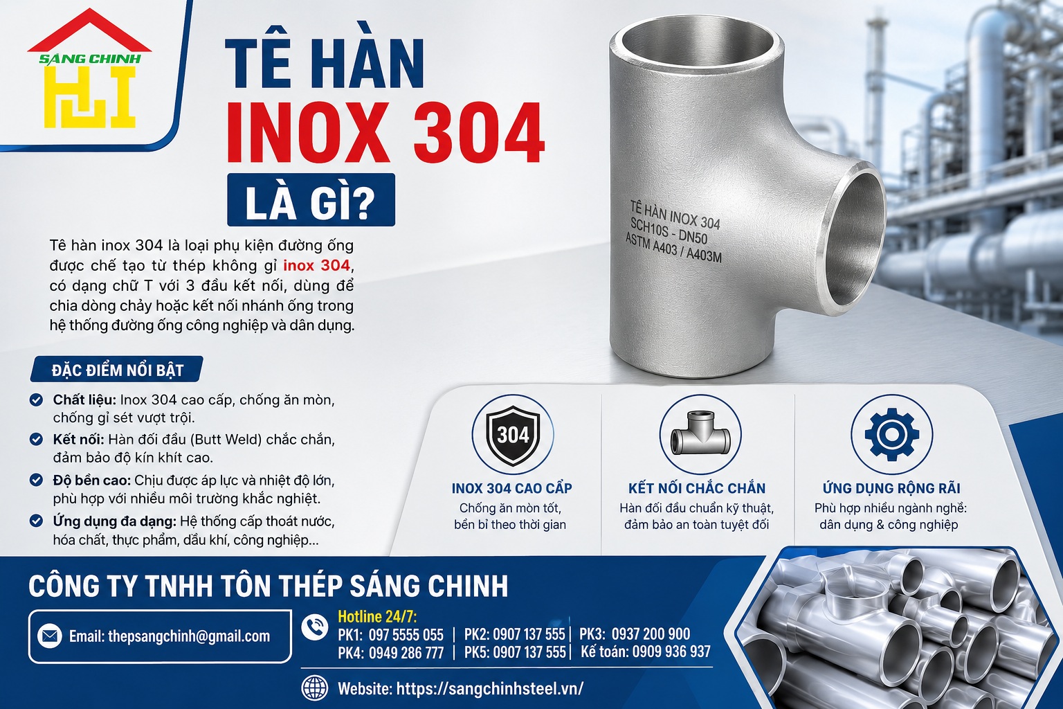 Tê hàn inox 304