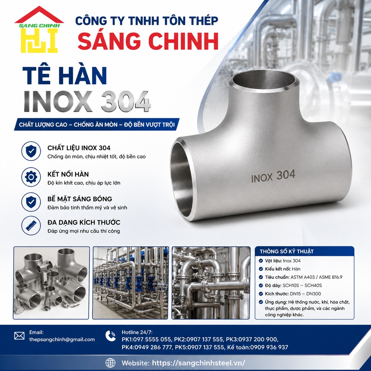 Tê hàn inox 304