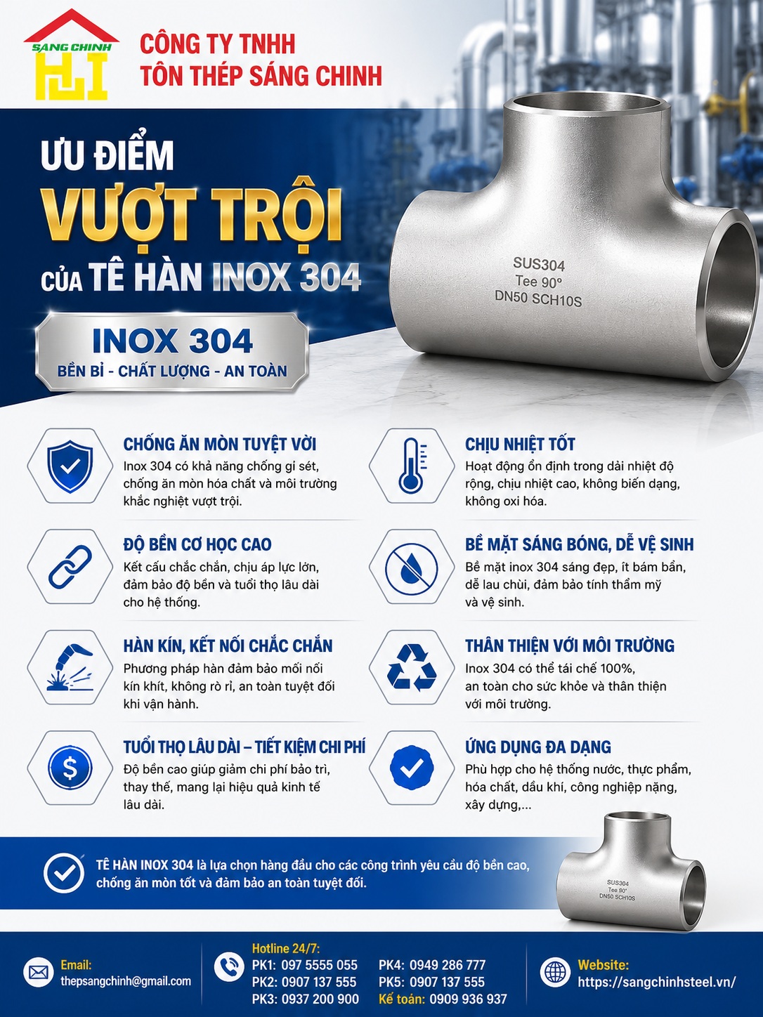 Tê hàn inox 304