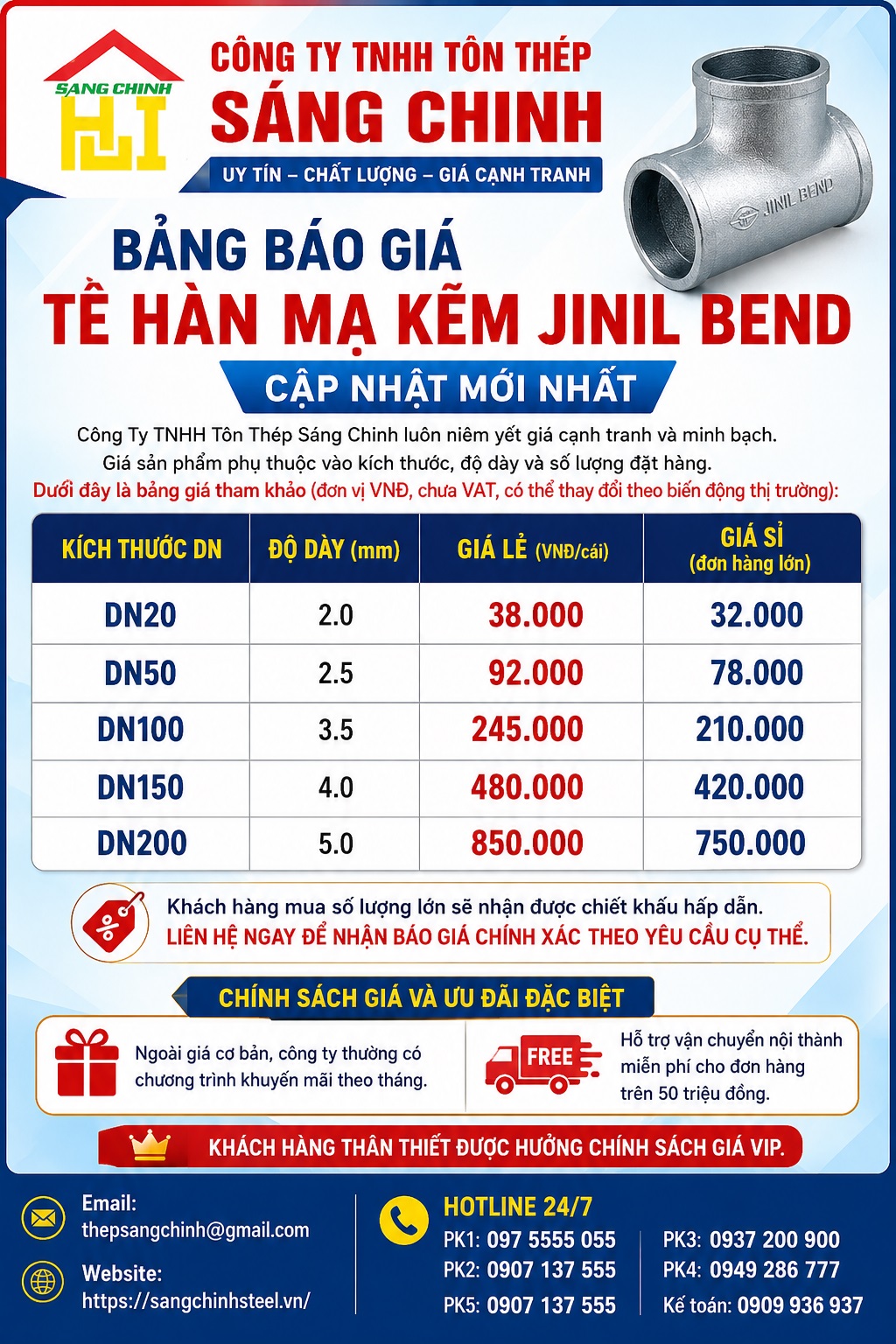 Tê hàn mạ kẽm Jinil bend (Dybend) – Hàn Quốc