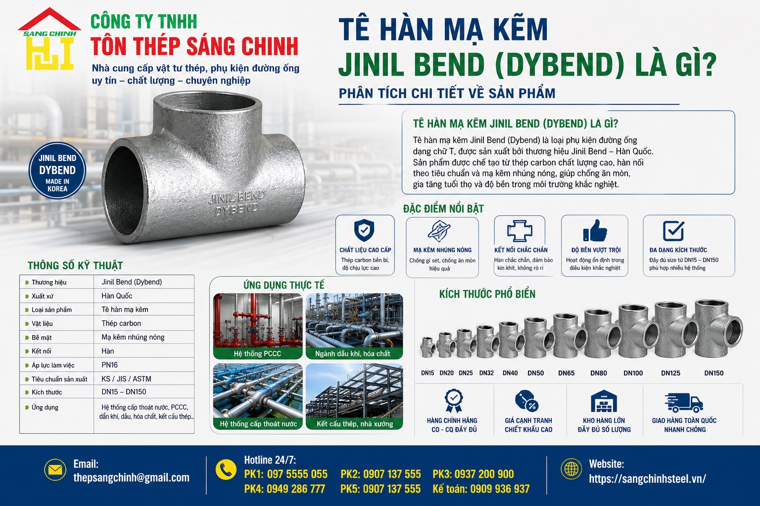 Tê hàn mạ kẽm Jinil bend (Dybend) – Hàn Quốc