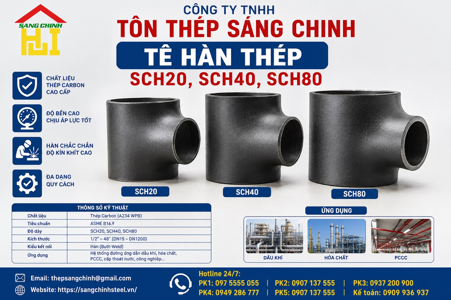 Tê Hàn Thép SCH20, SCH40, SCH80