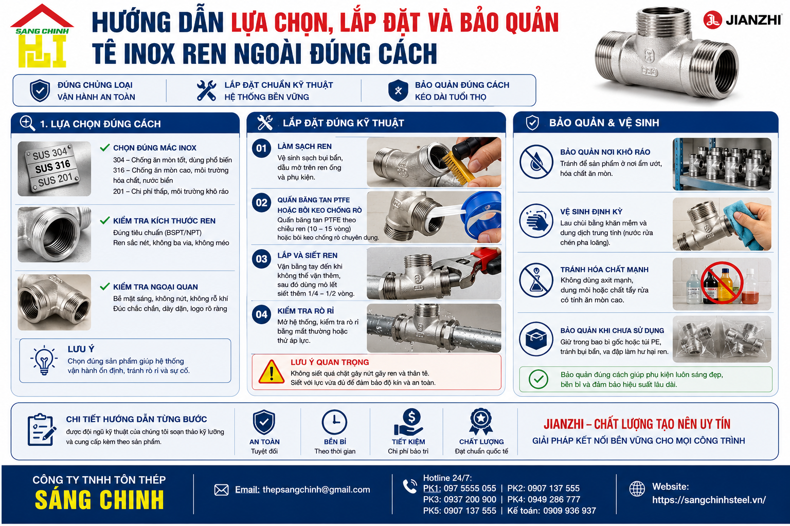 Tê INOX Ren Ngoài 304/316/201 (3 đầu ren ngoài)