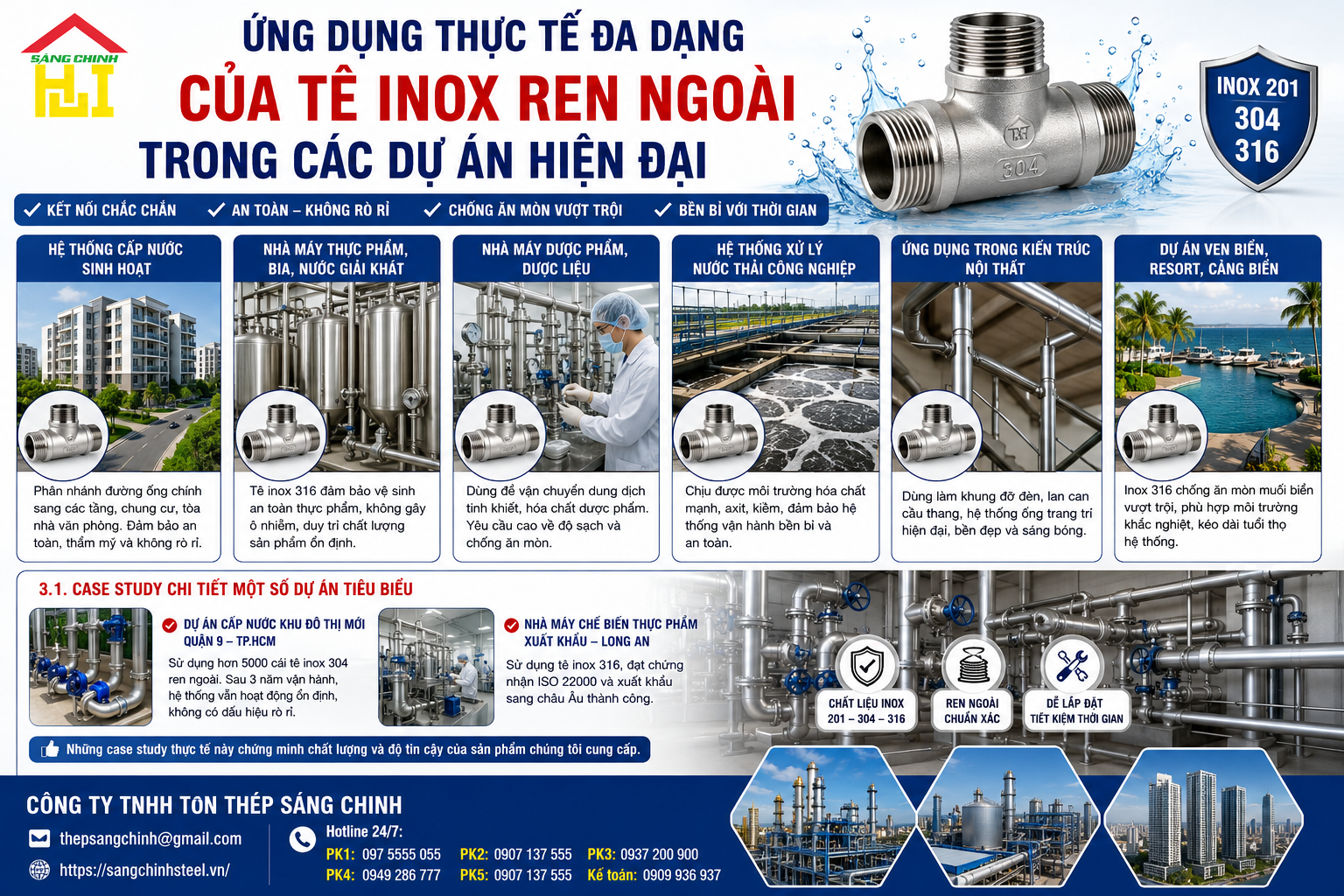 Tê INOX Ren Ngoài 304/316/201 (3 đầu ren ngoài)