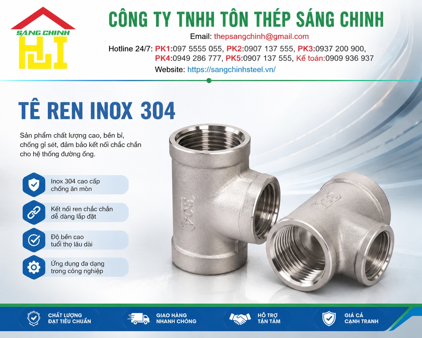 Tê ren inox 304