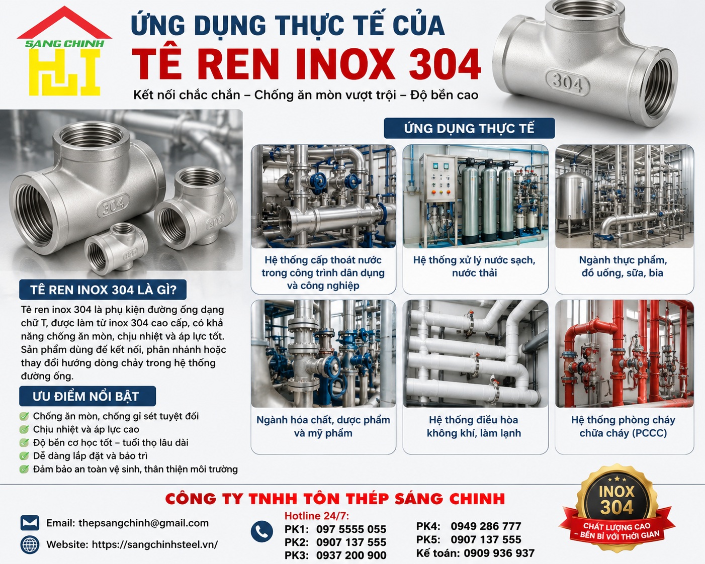 Tê ren inox 304