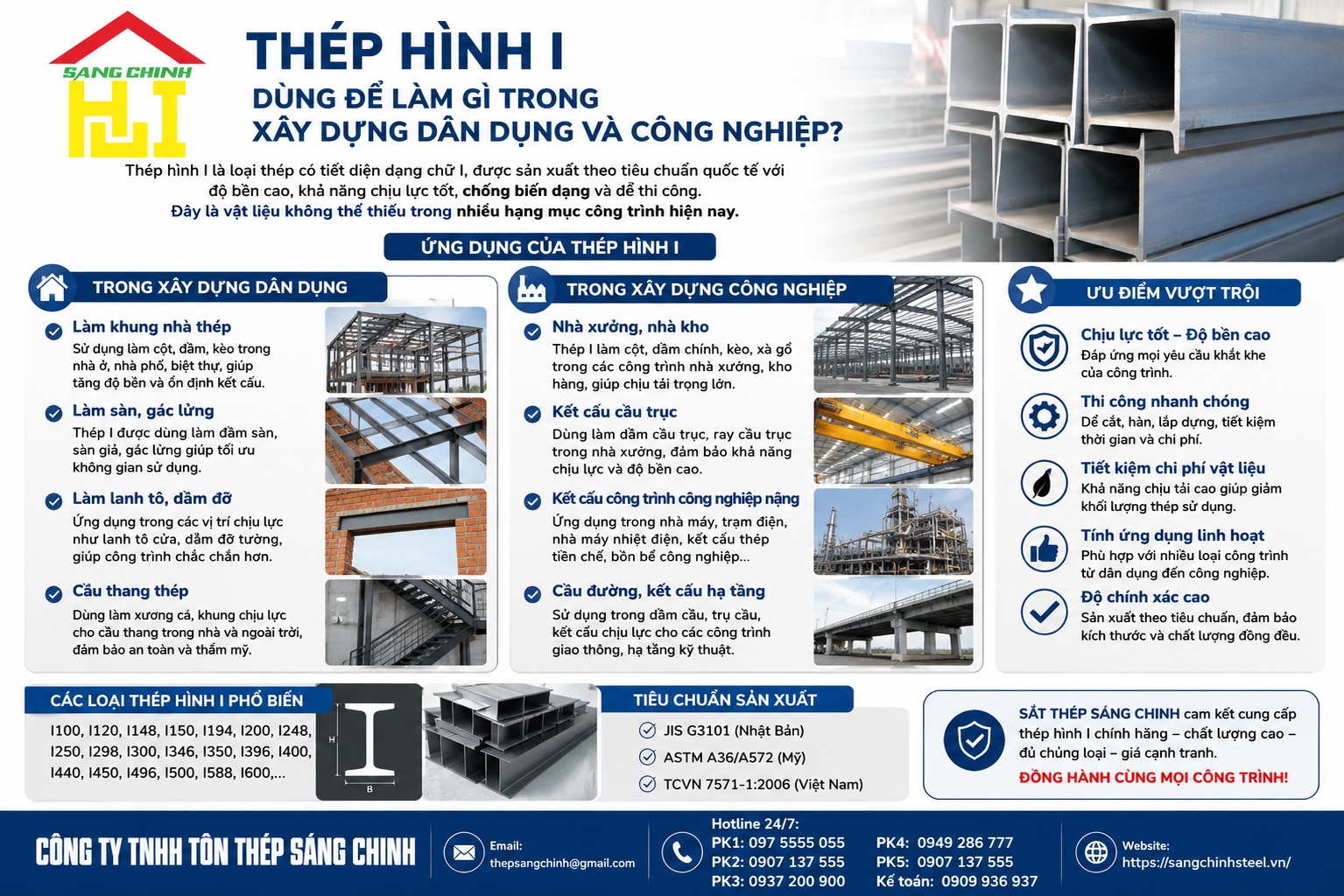 Thép hình I dùng để làm gì?