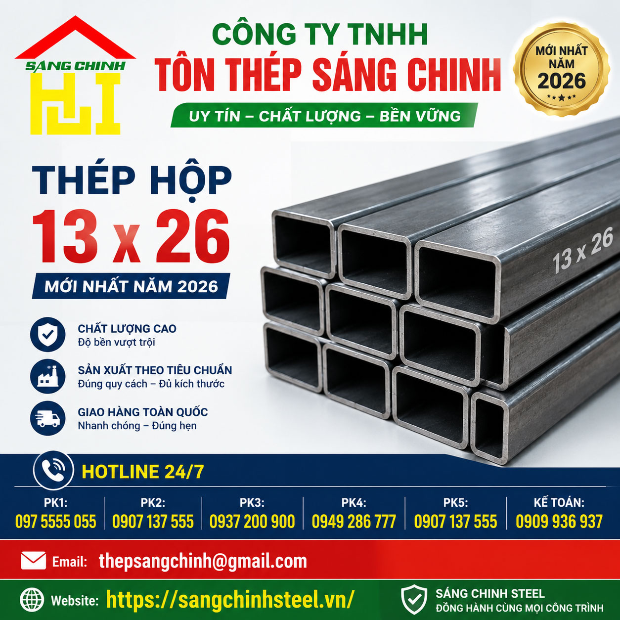 Bảng Báo Giá Thép Hộp 13 x26 Mới Nhất Năm 2026