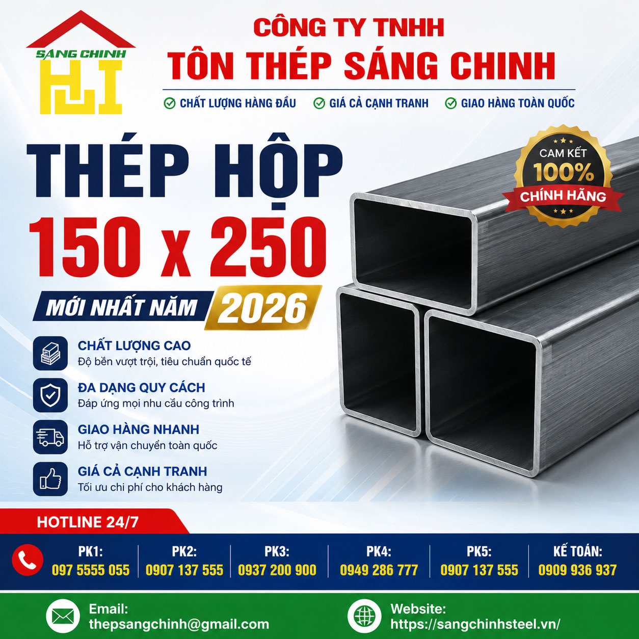 Bảng Báo Giá Thép Hộp 150 x 250 Mới Nhất Năm 2026