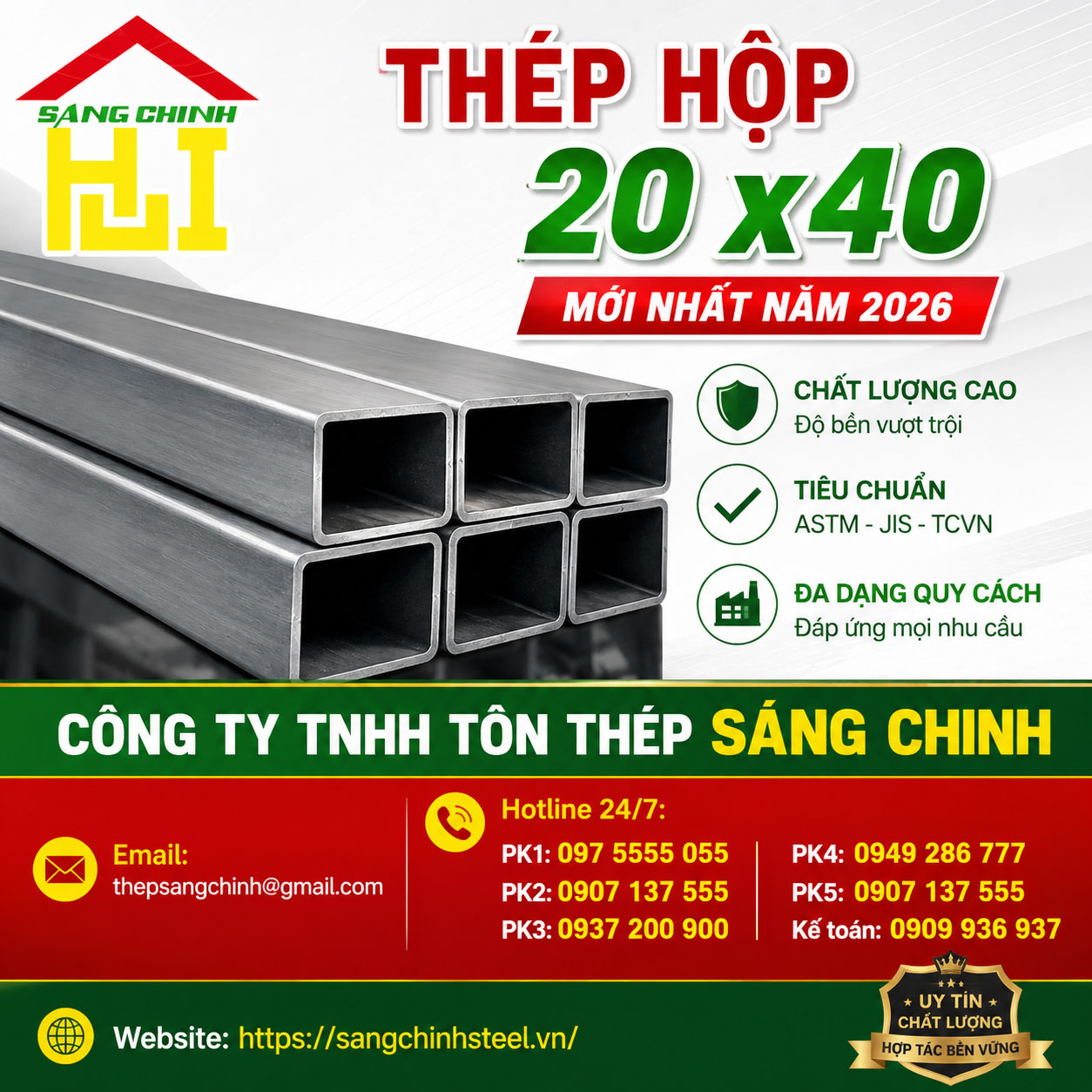 Bảng Báo Giá Thép Hộp 20 x40 Mới Nhất Năm 2026